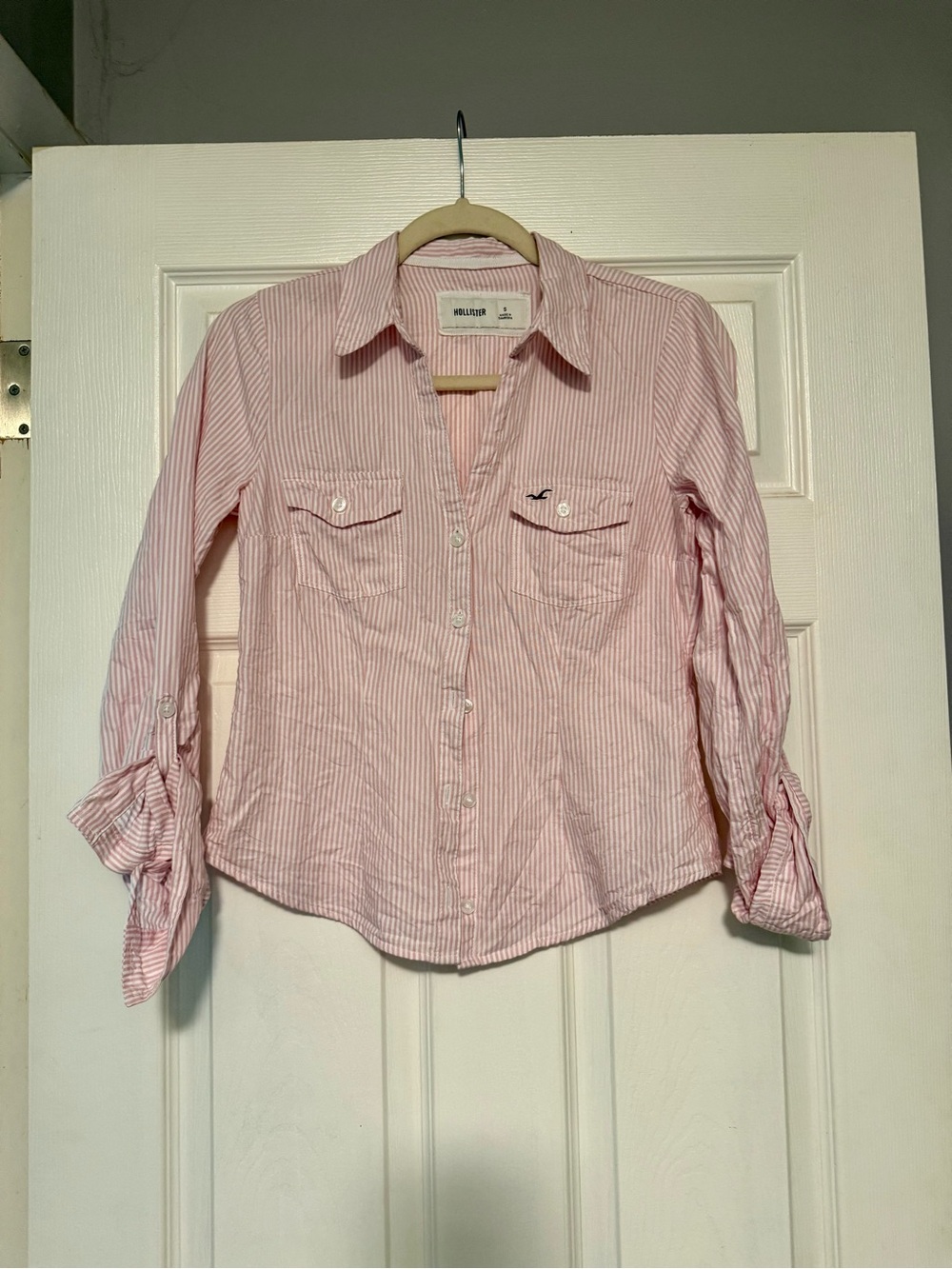 Hollister Light Pink Striped Button-Down Shirt